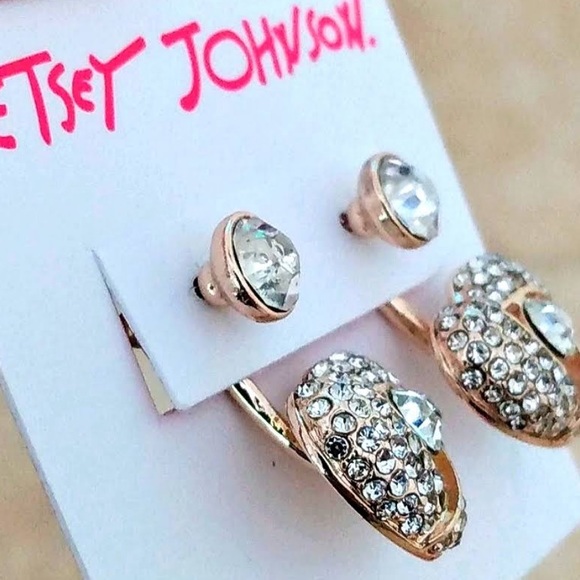 New Betsey Johnson Pave Heart Front & Back Earrings - Picture 8 of 10